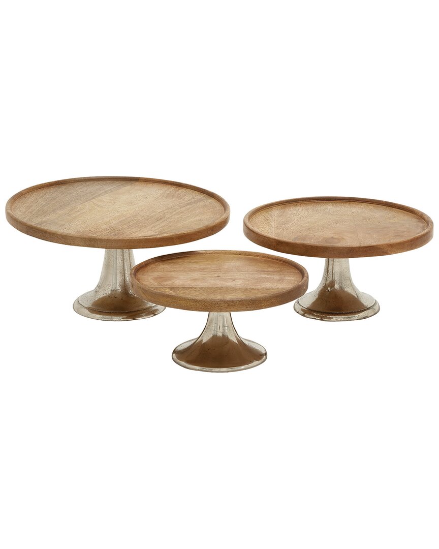 Peyton Lane Set Of 3 Mango Wood Cake Stands In Brown