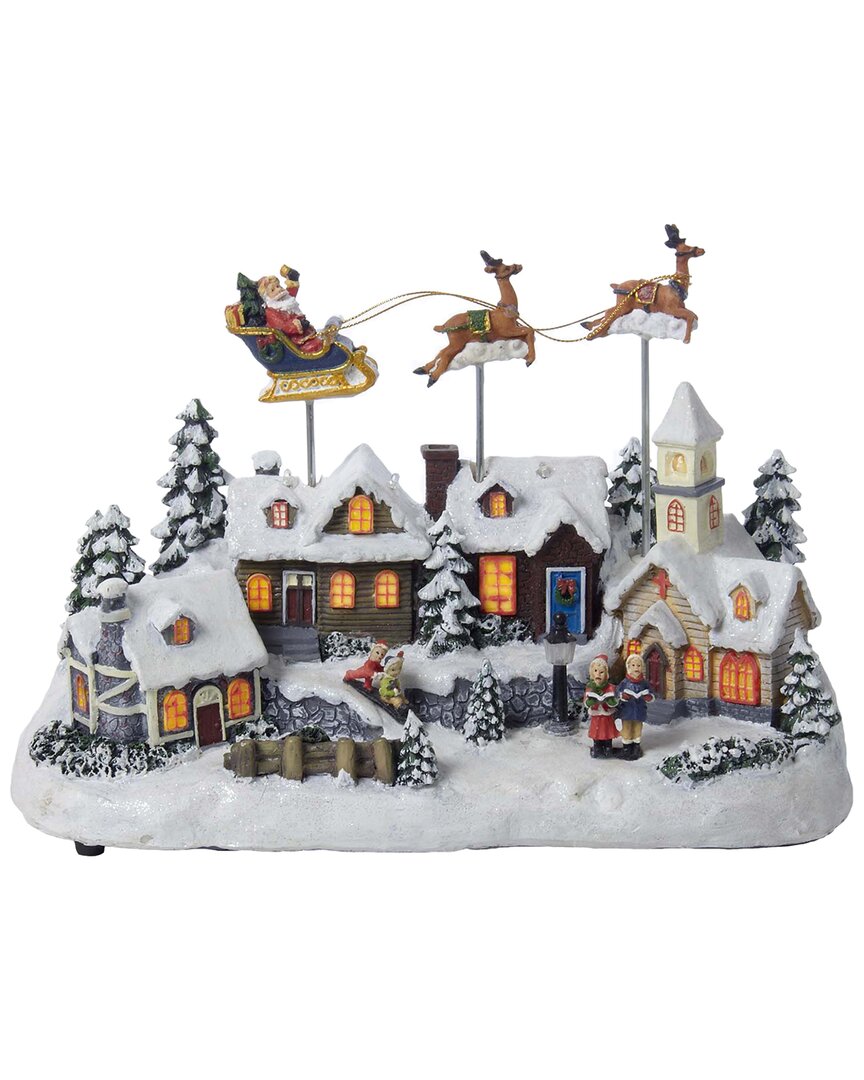 Kurt Adler 12-inch Battery Operated Musical Led Village With Santa & Deer In Multi