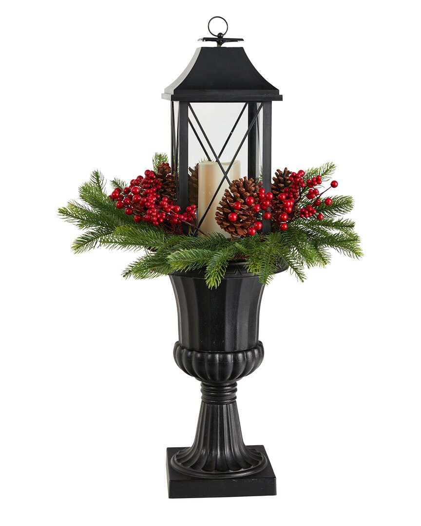 Nearly Natural 33in Metal Lantern Table Arrangement With Led Candle In Green