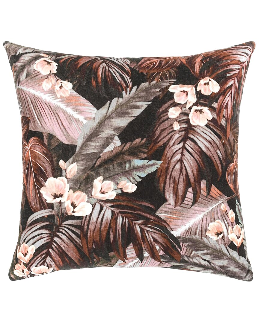 Classic Home Original Botanical Print Makana Velvet Cotton Throw Pillow In Brown