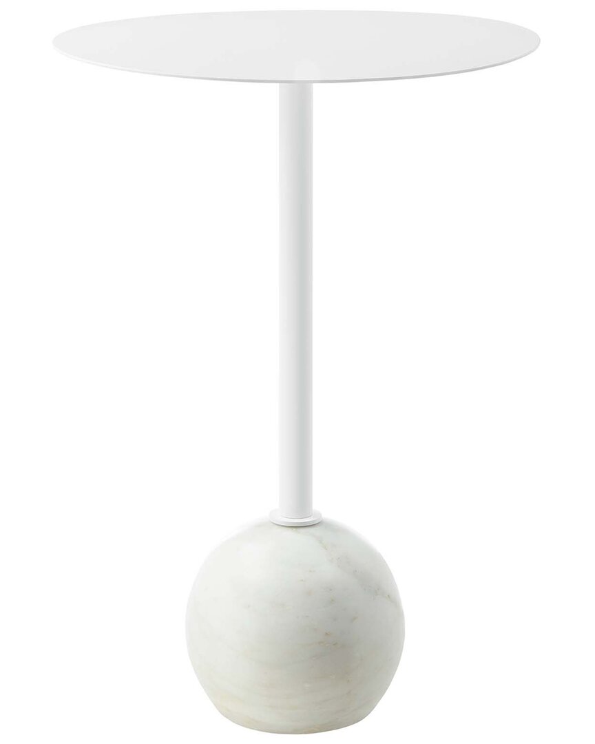 Modway Aliza Round White Marble Side Table In White