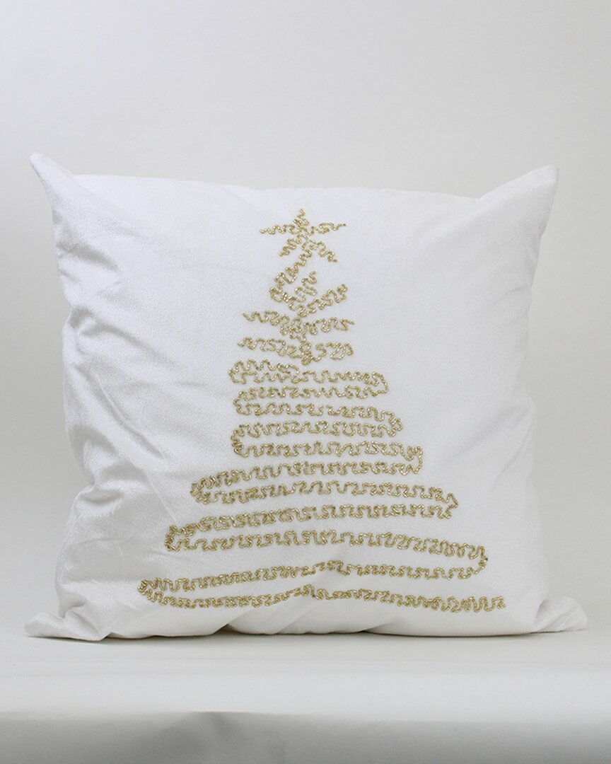 Harkaari Velvet Hand Beaded Oh Christmas Tree Pillow In White