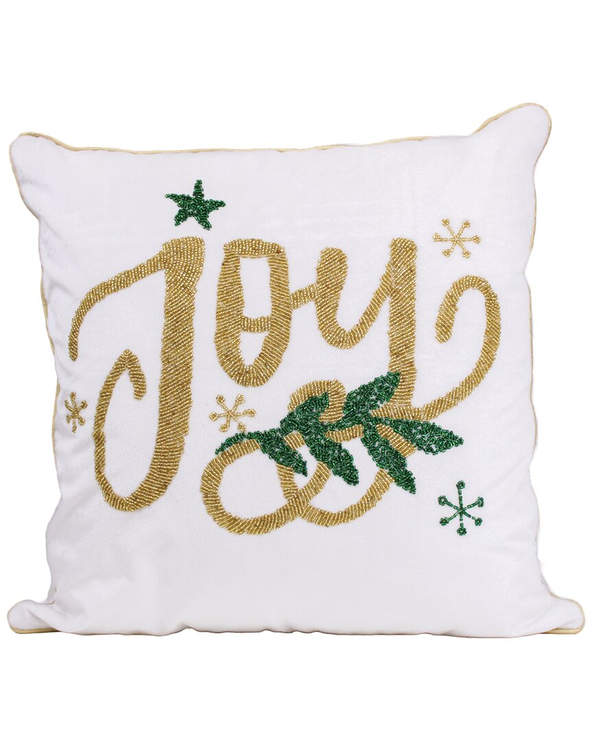 Shop Harkaari Velvet Hand Beaded Holiday Joy Pillow In White