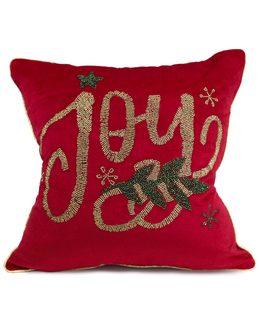 Harkaari Velvet Hand Beaded Holiday Joy Pillow In Red