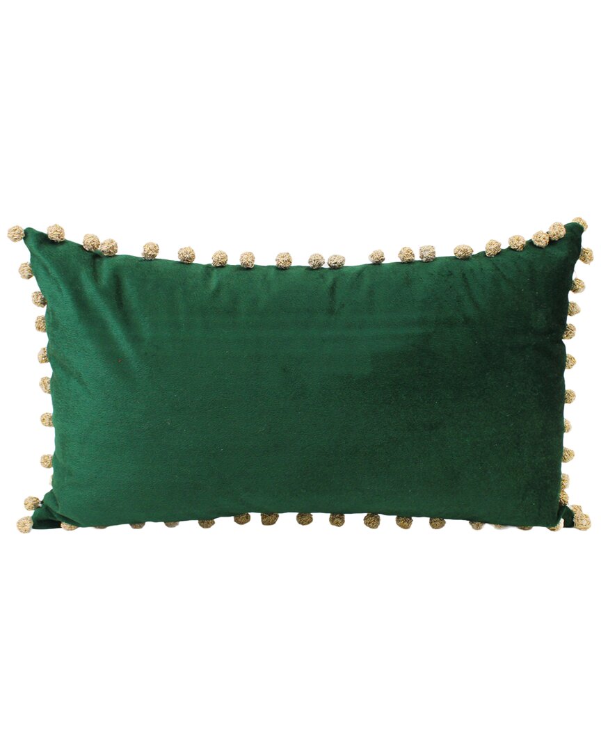 Harkaari Velvet Playful Christmas Pom-pom Pillow In Green