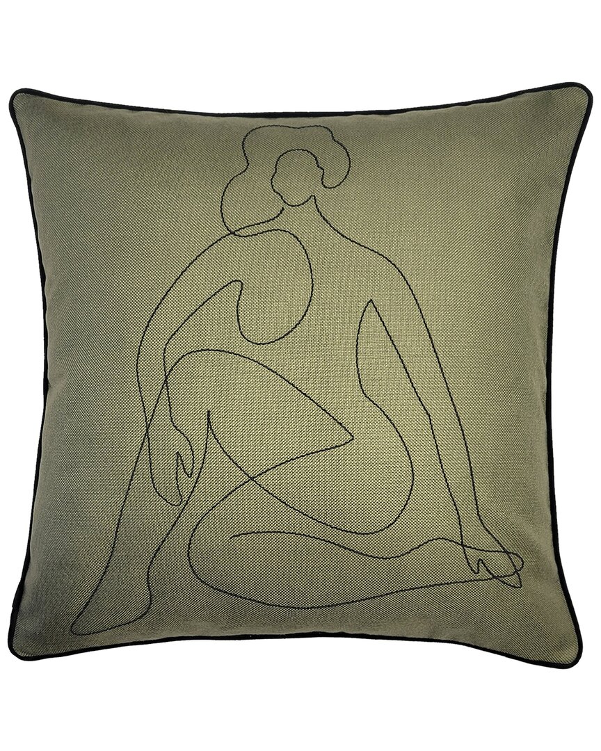 Shop Edie Home Edie@home Embroidered Relaxed Figure Pillow Cover In Green