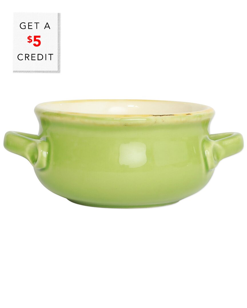 Vietri Italian Bakers Small Handled Round Baker With $4 Credit In Green