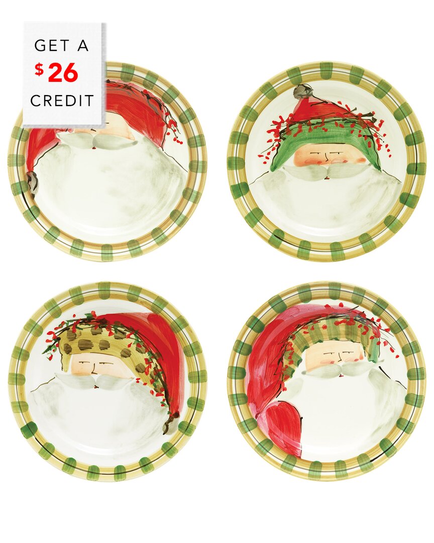 Vietri Old St. Nick Set Of 4 Assorted Round Salad Plates With $24 Credit In Multi