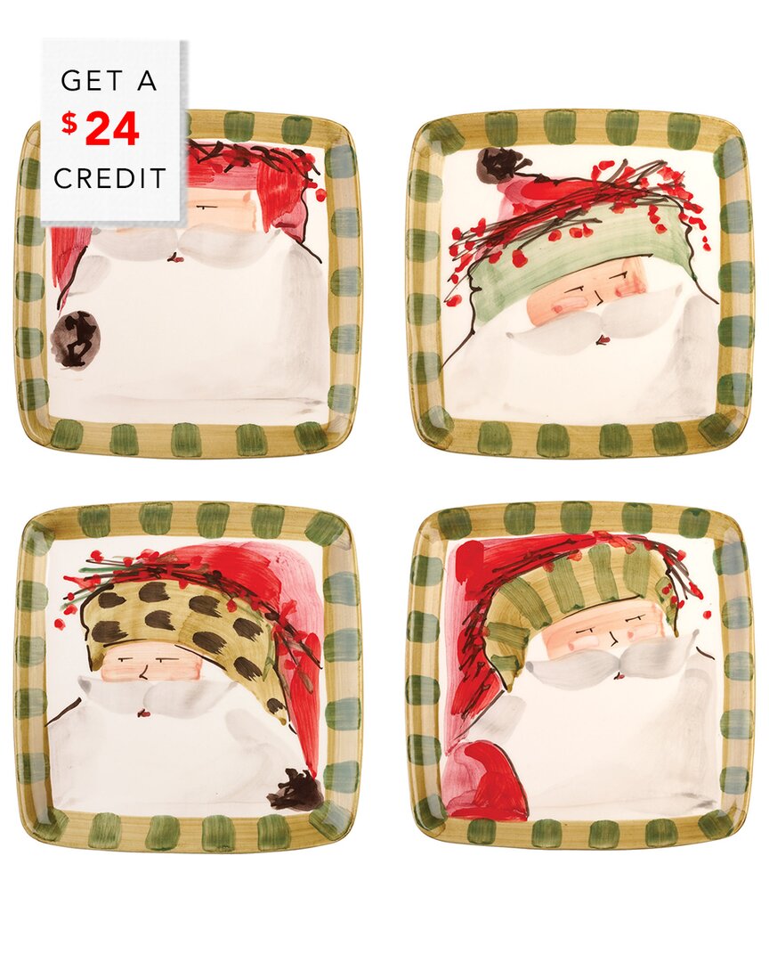 Vietri Old St. Nick Set Of 4 Assorted Square Salad Plates With $24 Credit In Multi