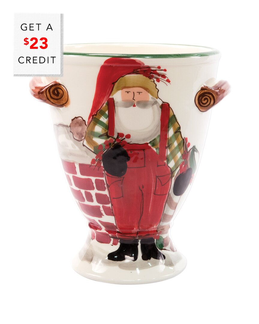 Vietri Old St. Nick Footed Urn With Chimney & Stockings In Multi