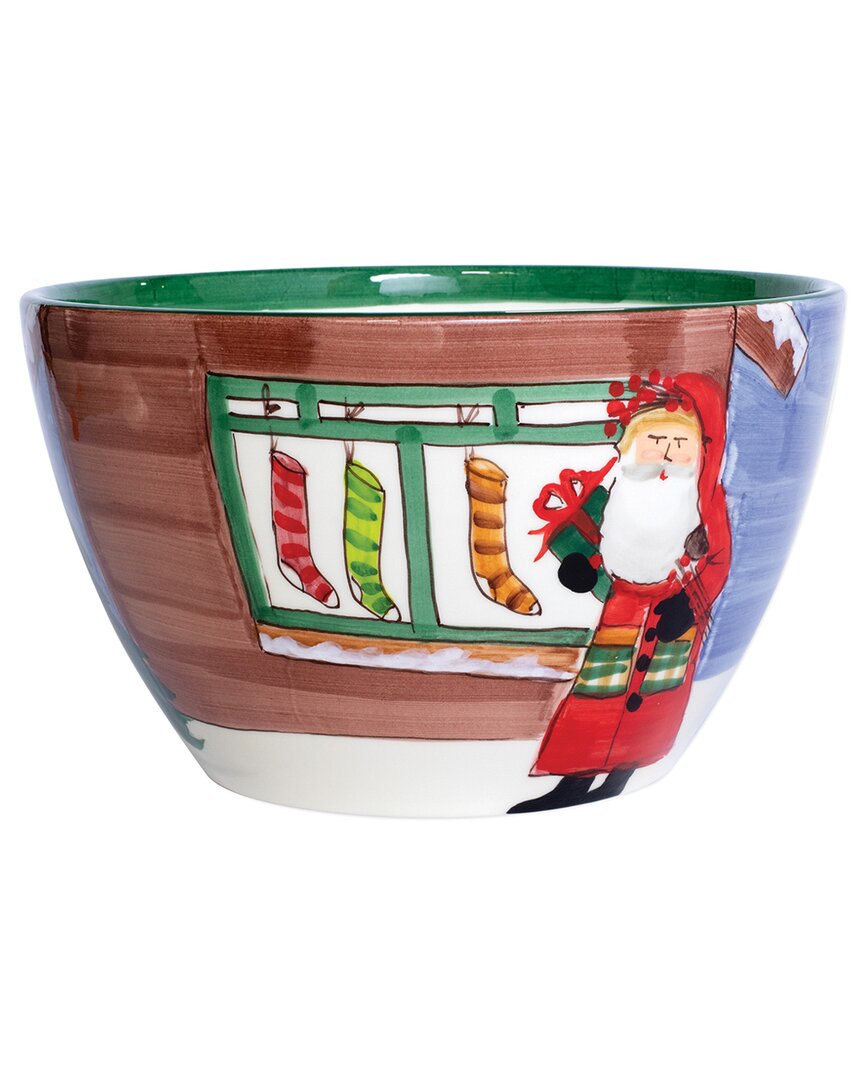 Vietri Old St. Nick Large Deep Bowl - Santa With Stockings In Multi