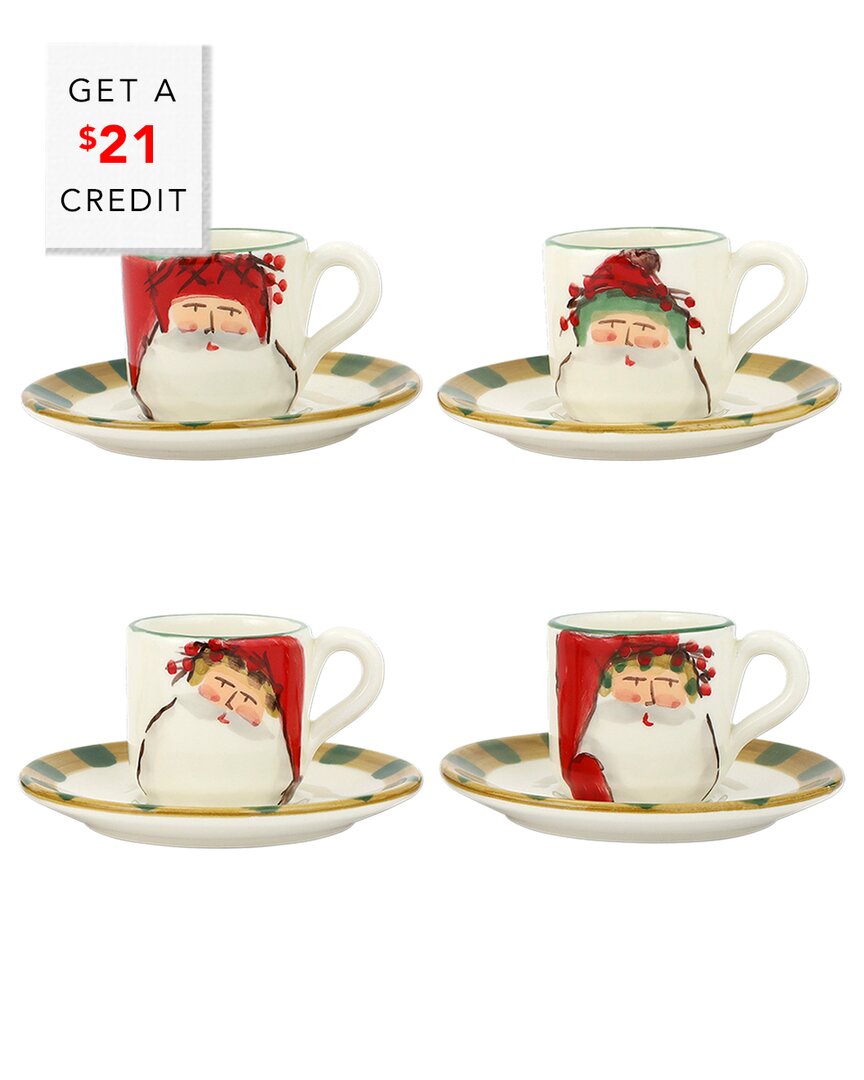 Vietri Old St. Nick Assorted Espresso Cups & Saucers, Set Of 4 In Multi