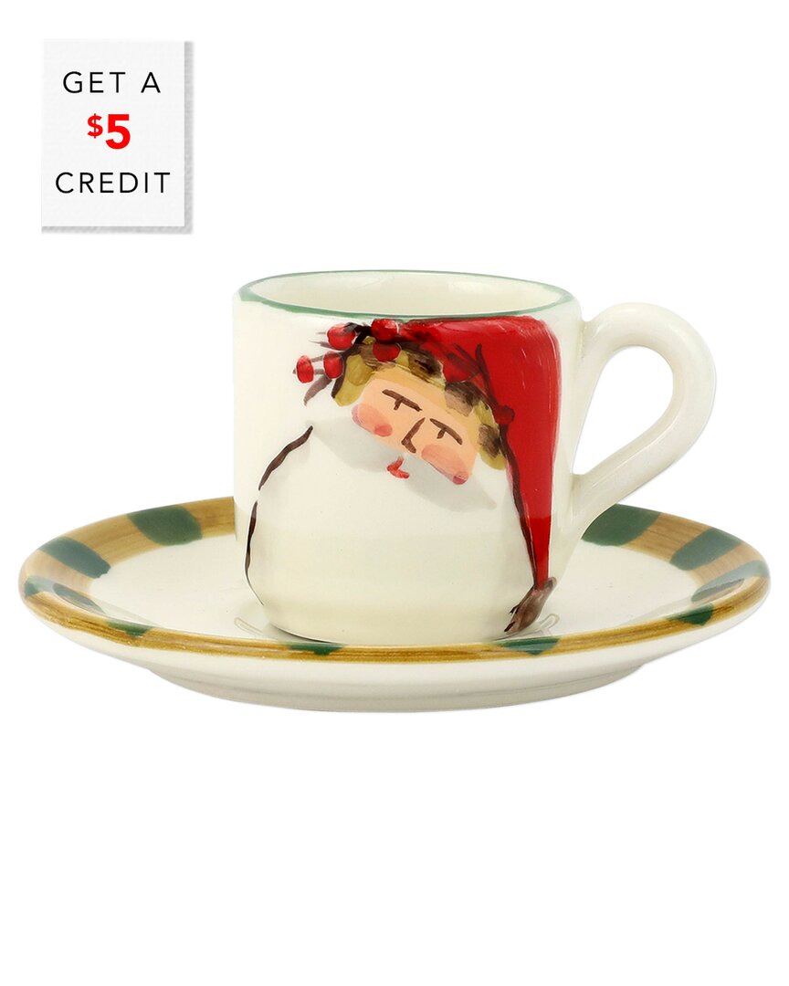 Vietri Old St. Nick 2pc Espresso Cup & Saucer With $5 Credit In Multicolor