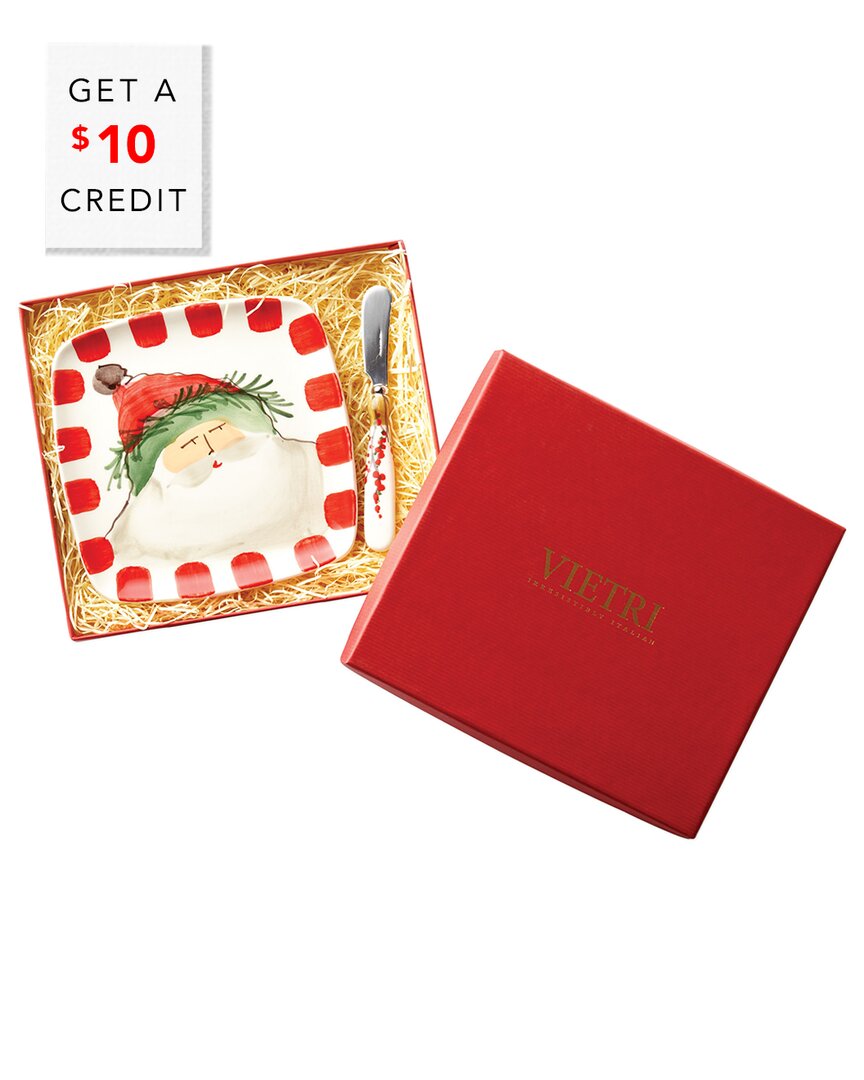Vietri Old St. Nick 2pc Square Plate With Spreader With $10 Credit In Multi