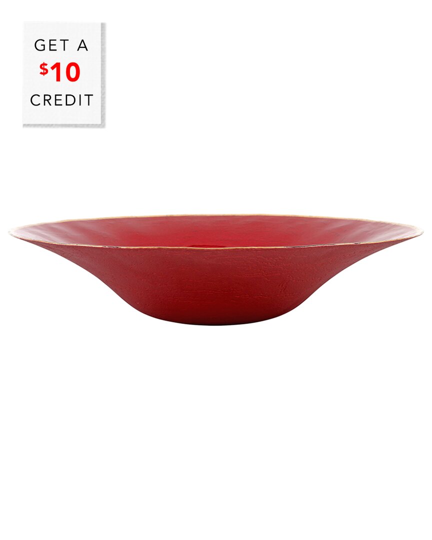 Vietri Discontinued  Metallic Glass Centerpiece With $10 Credit In Red