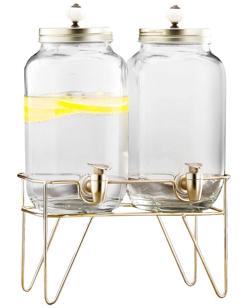Stylesetter Julian Set Of 2 Glass 3.1l Beverage Dispensers With Wire Stand & Lids In Transparent