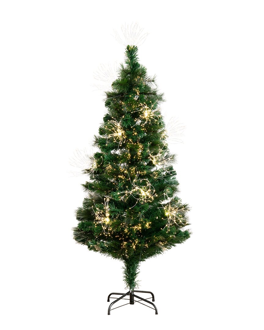 Nearly Natural 5ft Pre-lit Fiber Optic Artificial Christmas Tree With 146 Warm White Led Lights In Green