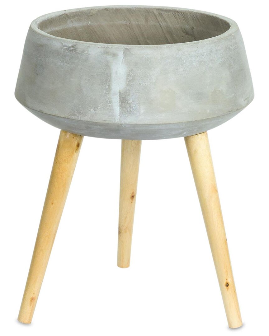Melrose International Cement Bowl Planter With Wood Legs In Gray