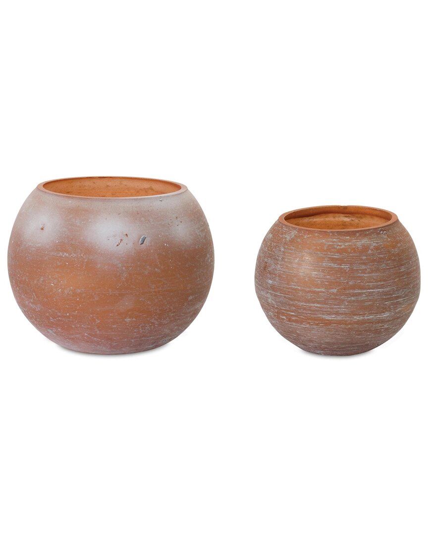 Melrose International Set Of 2 Brushed Glass Votive Candle Holder In Brown