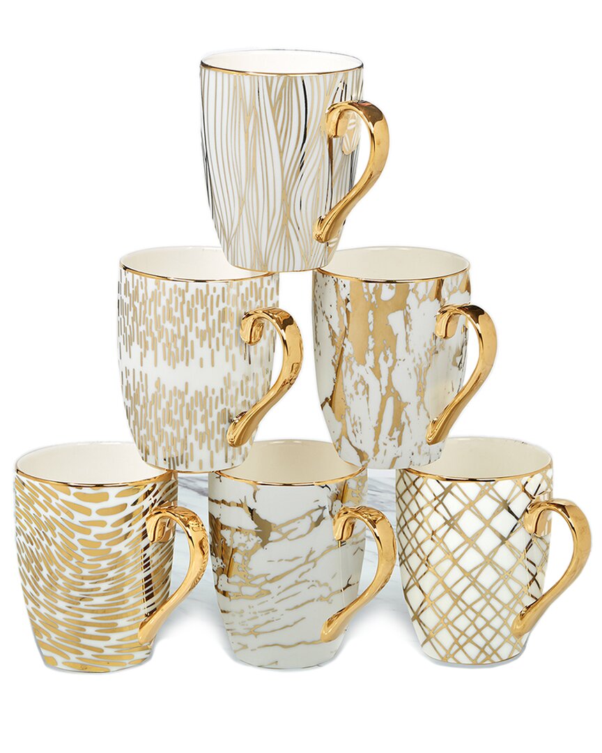Certified International Gold Plated Tapered Matrix Mugs Set Of 6 In White