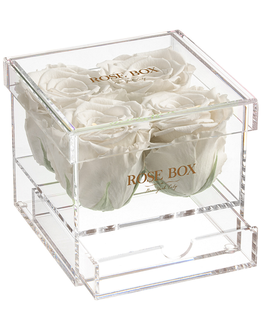 Rose Box Nyc 4 Pure White Roses Jewelry Box