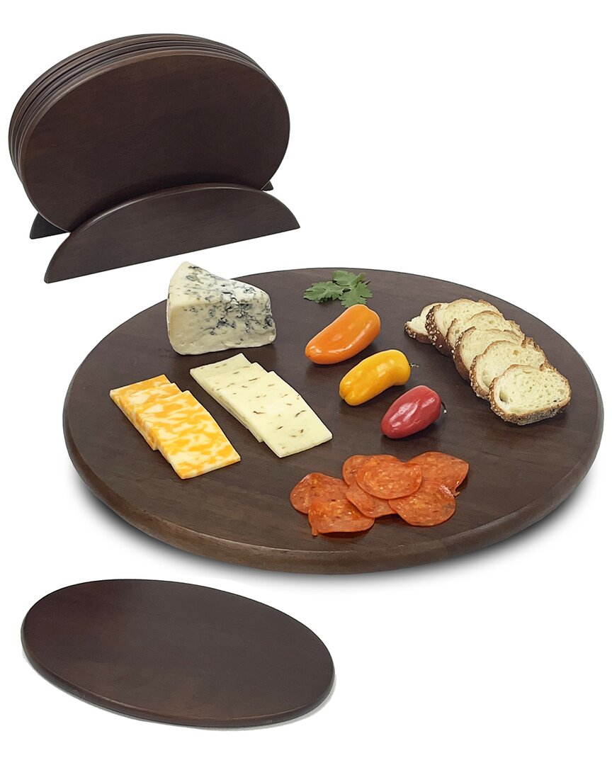 Woodard & Charles Lazy Susan With 7pc Oval Tray Set In Brown