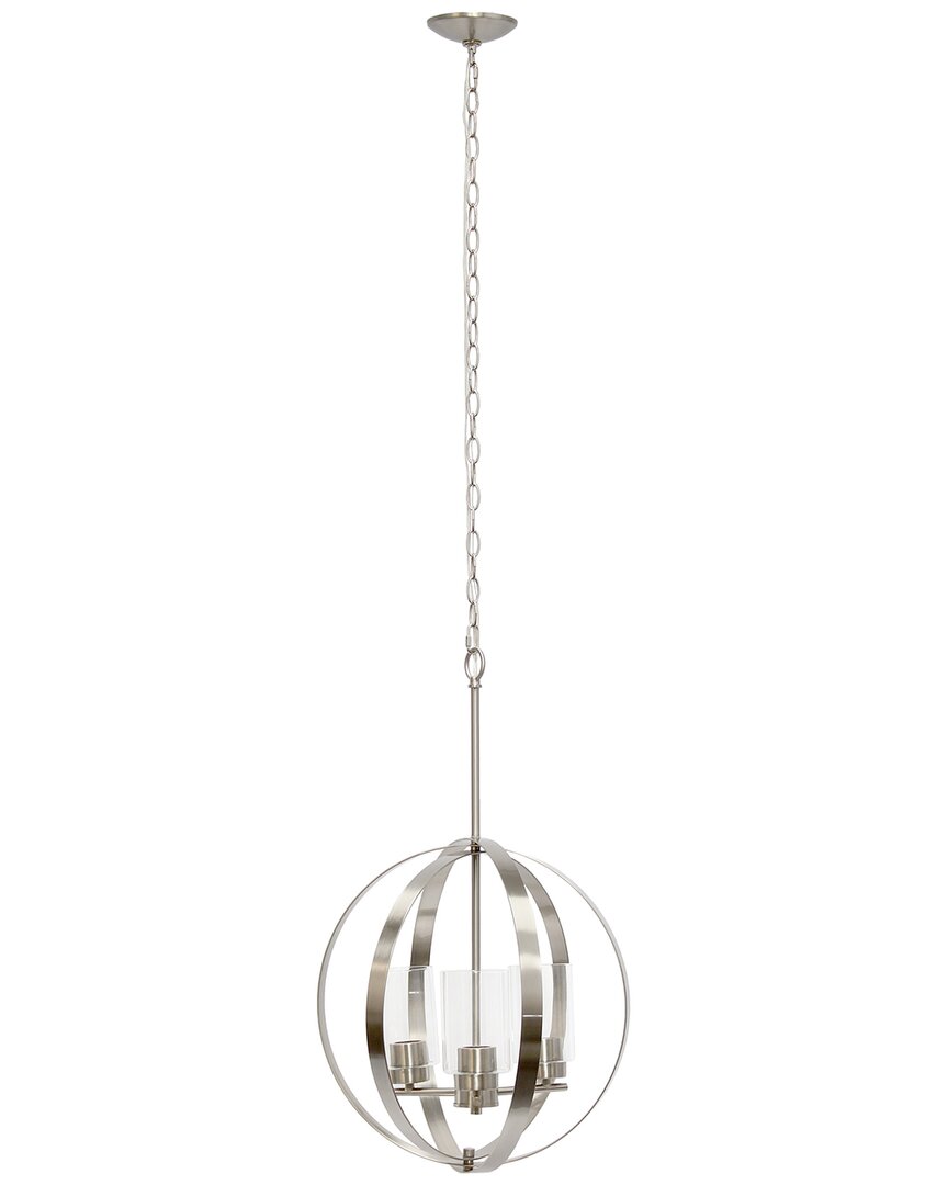 Lalia Home 3-light 18in Adjustable Industrial Globe Hanging Metal And Clear  Glass Ceiling Pendant In Silver