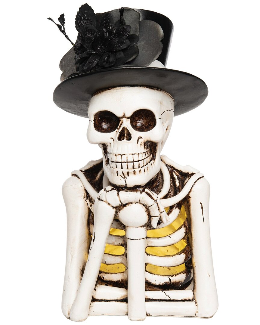Transpac Resin 14in Multicolored Halloween Light Up Top Hat Skeleton Decor In Off-white