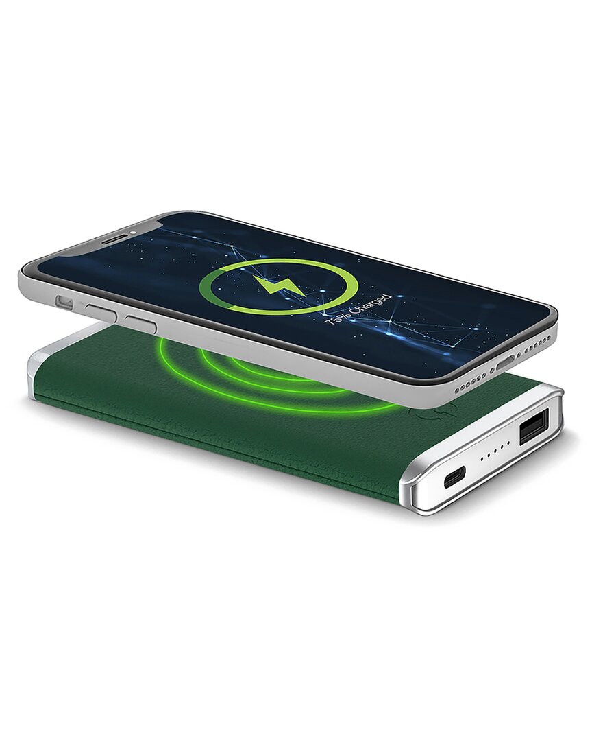 Phunkee Tree Leather Wireless Charging Power Bank In Green
