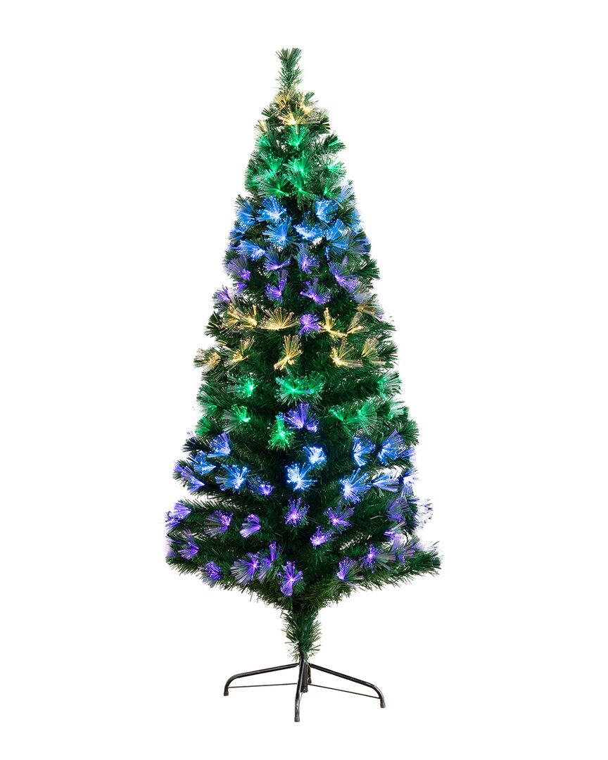 Nearly Natural 6ft Pre-lit Fiber Optic Artificial Christmas Tree With 220 Colorful Led Lights In Green