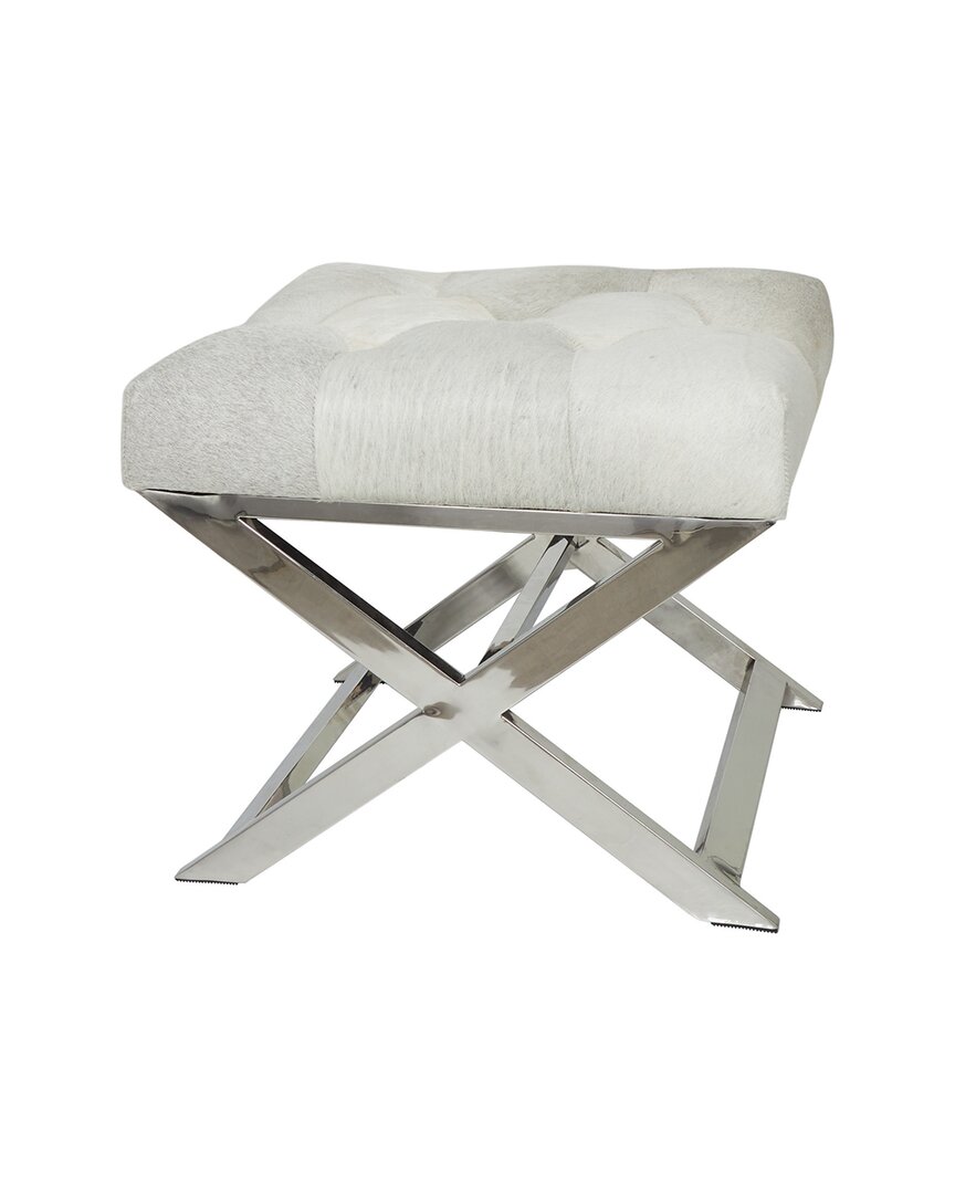 Peyton Lane Geometric Tufted Leather Stool With Angled Metal Base