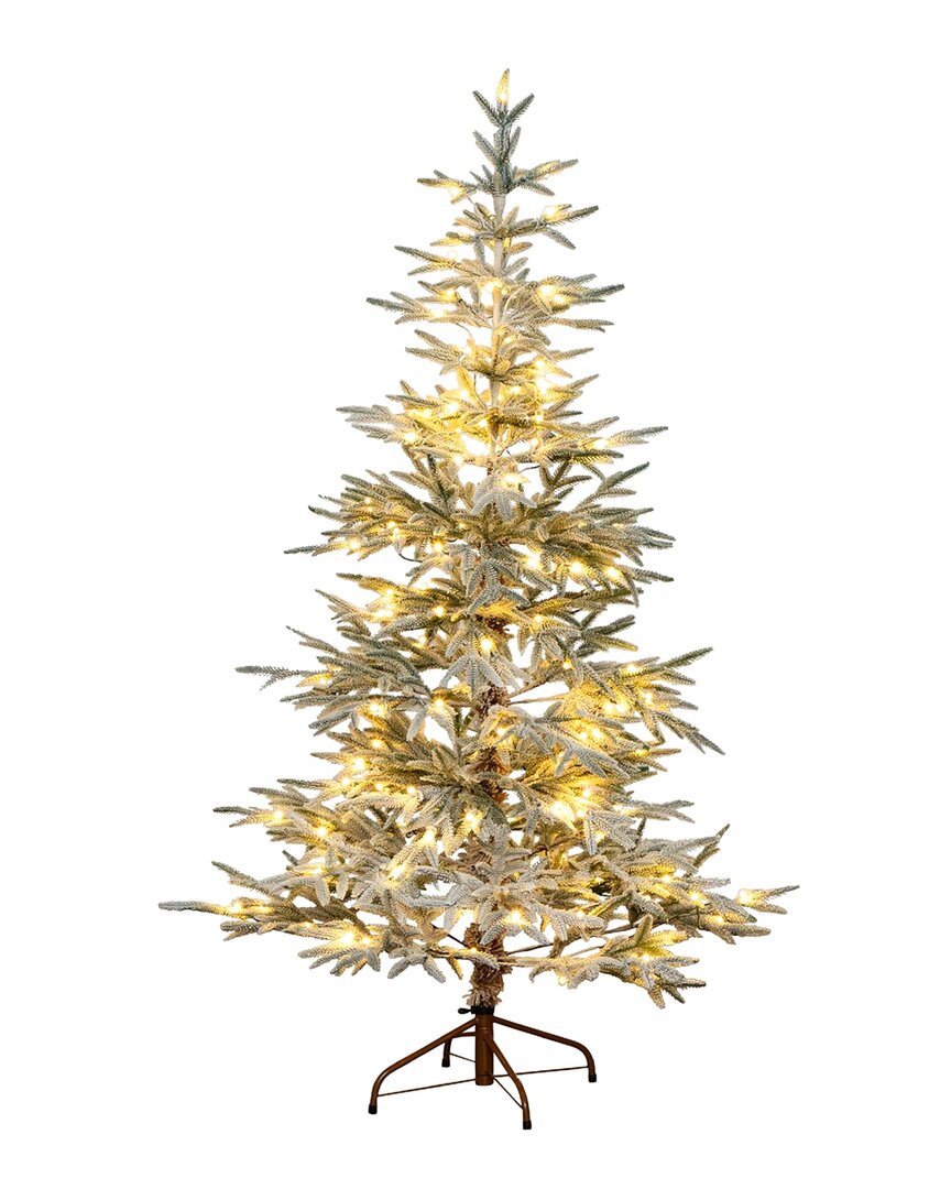 Nearly Natural 6ft Pre-lit Artificial Flocked Woodland Fir Christmas Tree With  150 Warm White Led L In Green