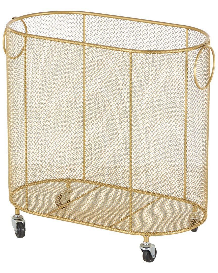 Peyton Lane Metal Oval Mesh Wire Rolling Laundry Storage Cart In Gold