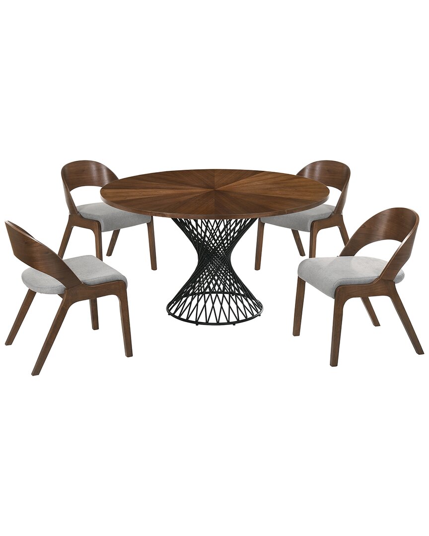 Armen Living Cirque And Polly 5pc Walnut Round Dining Set In Gray