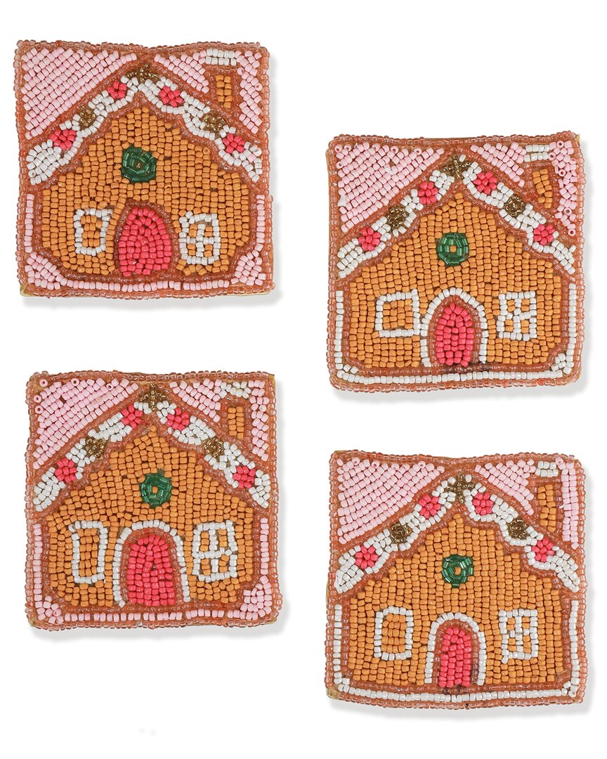 Tiramisu Set Of 4 Festive Gingerbread House Beaded Coasters In Multi