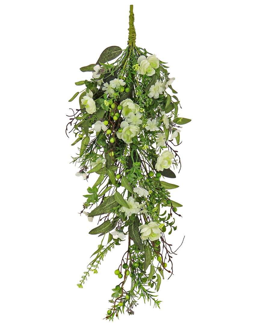 National Tree Company 28in Blossoms And Berries Teardrop In Cream