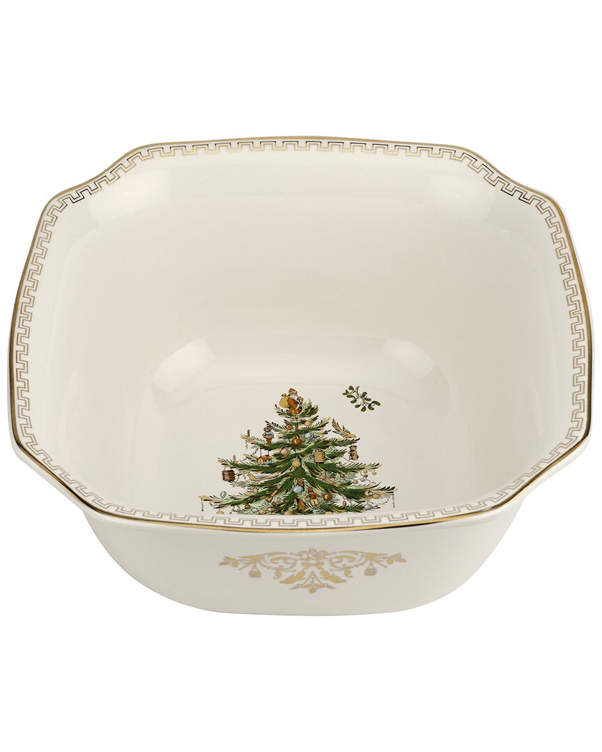 Spode Christmas Tree Gold Square Bowl In Green