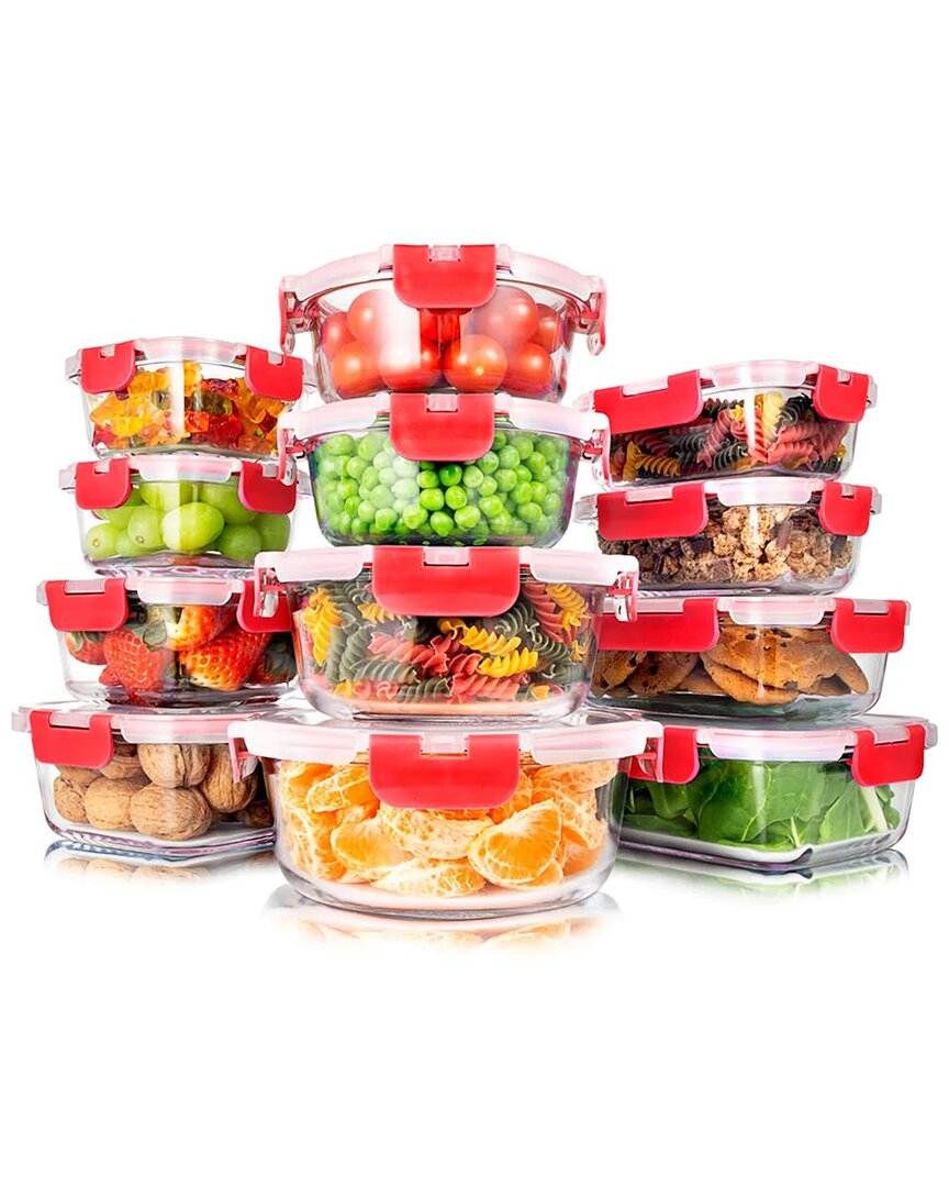 Serenelife 24pc Red Glass Food Storage Container Set