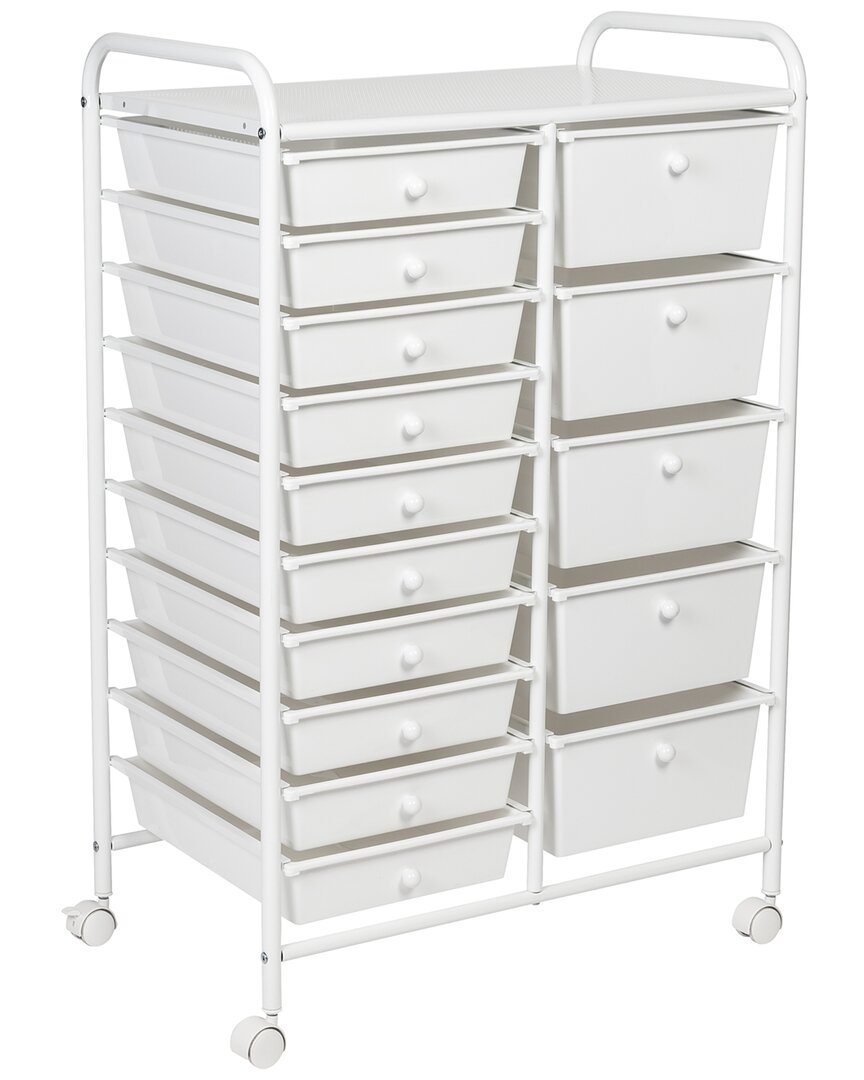 Honey-can-do 15 Drawer Metal Rolling Storage Cart In White