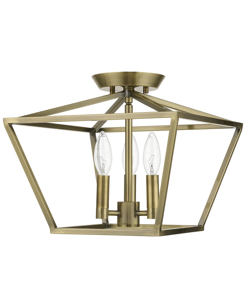 Livex Lighting 3 Light Antique Brass Square Semi-flush In Gold