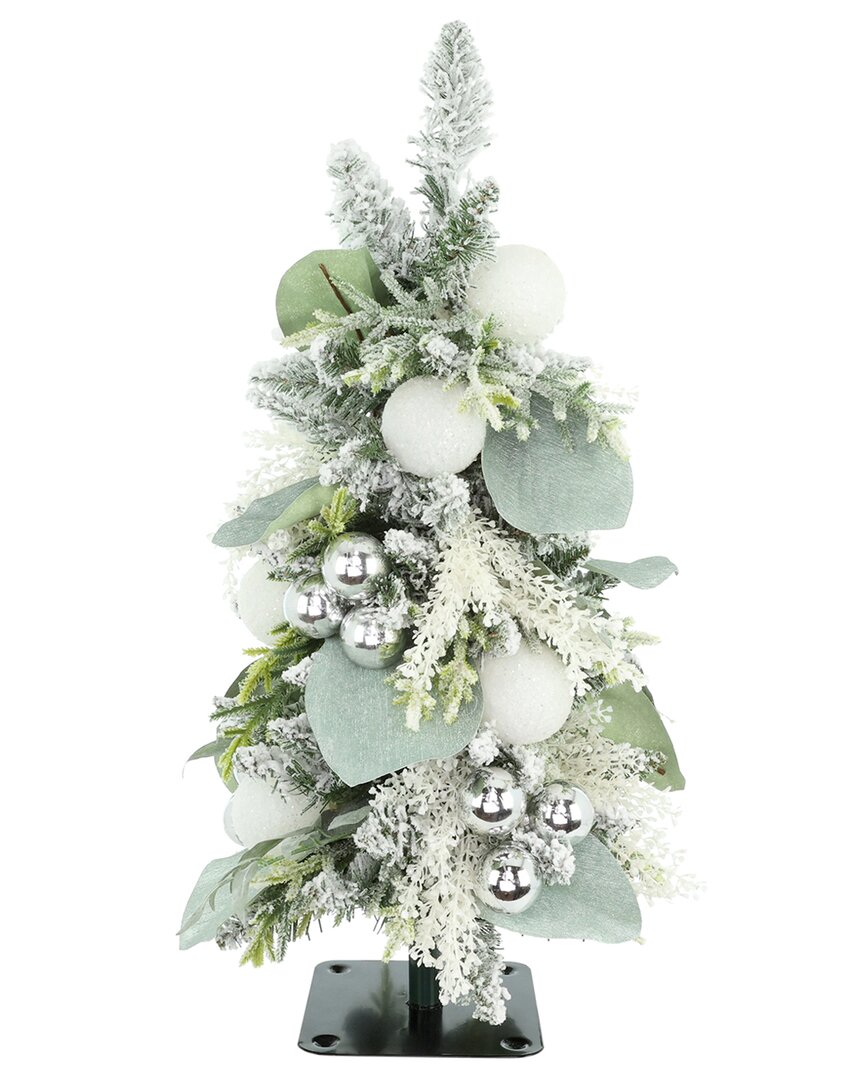Creative Displays Handcrafted Flocked Holiday Tree With Glistening Magnolia  Leaves & Ornaments