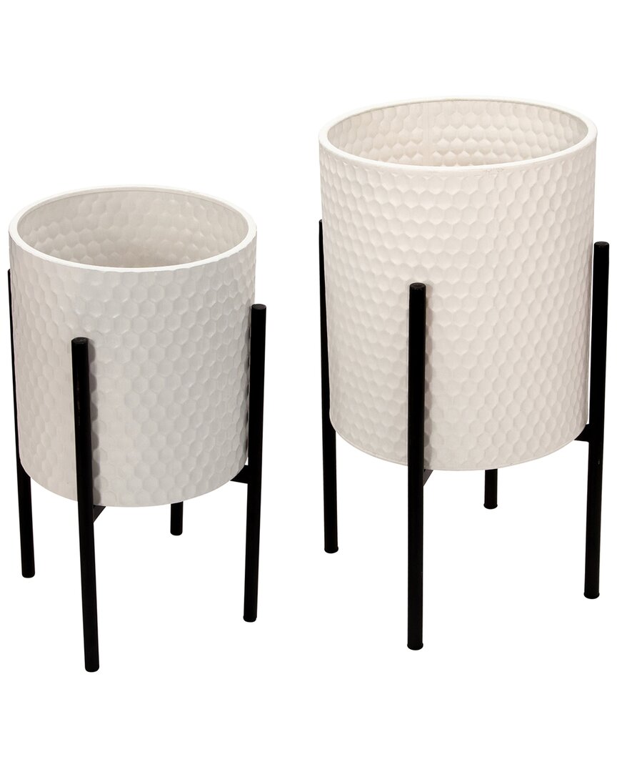 Sagebrook Home Set Of 2 Planters On Metal Stands In White