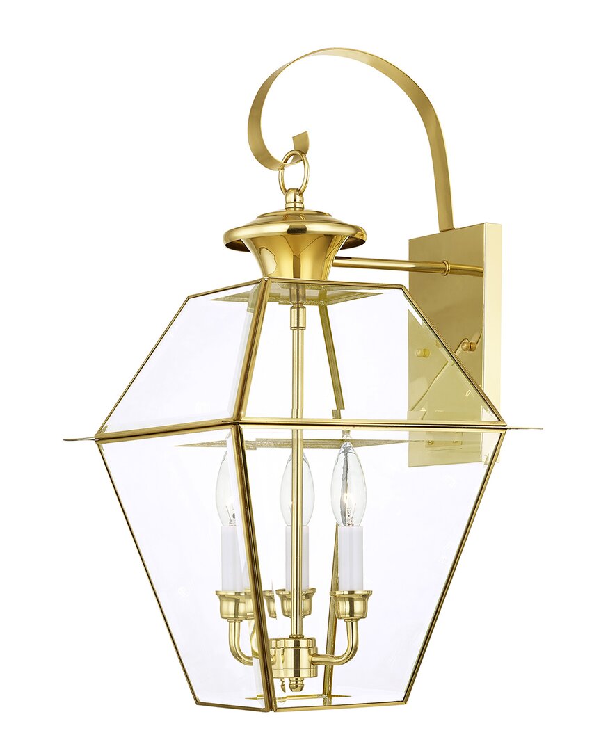 Livex Lighting 3-light Polished Brass Outdoor Wall Lantern
