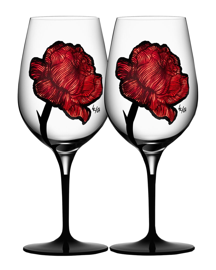 Kosta Boda Set Of 2 Tattoo Wine Glasses