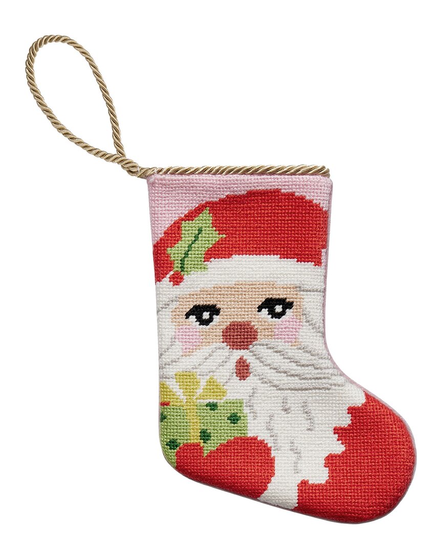 Peking Handicraft Santa With Present Embroidered Needlepoint Mini Stocking In Multi