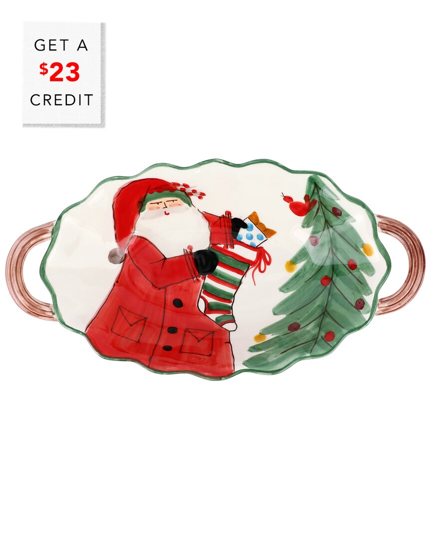 Vietri Old St. Nick Handled Scalloped Oval Bowl With $20 Credit