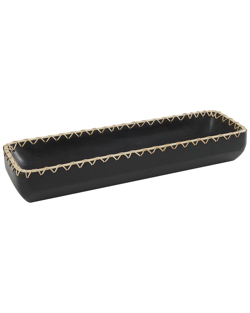 Peyton Lane Mango Wood Handmade Nesting Tray With Hand Sewn Seagrass Accents In Black