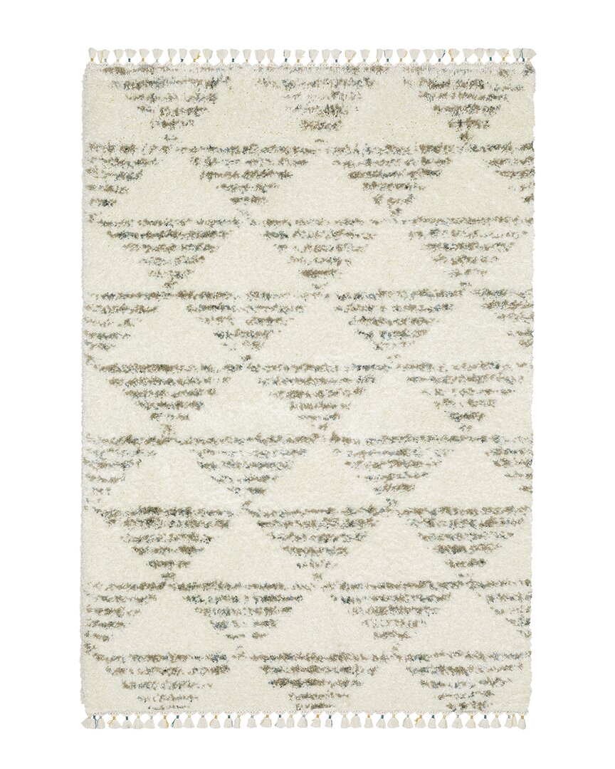 Stylehaven Amerherst Geometric Triangles Shag Tassel Fringe Area Rug In Ivory