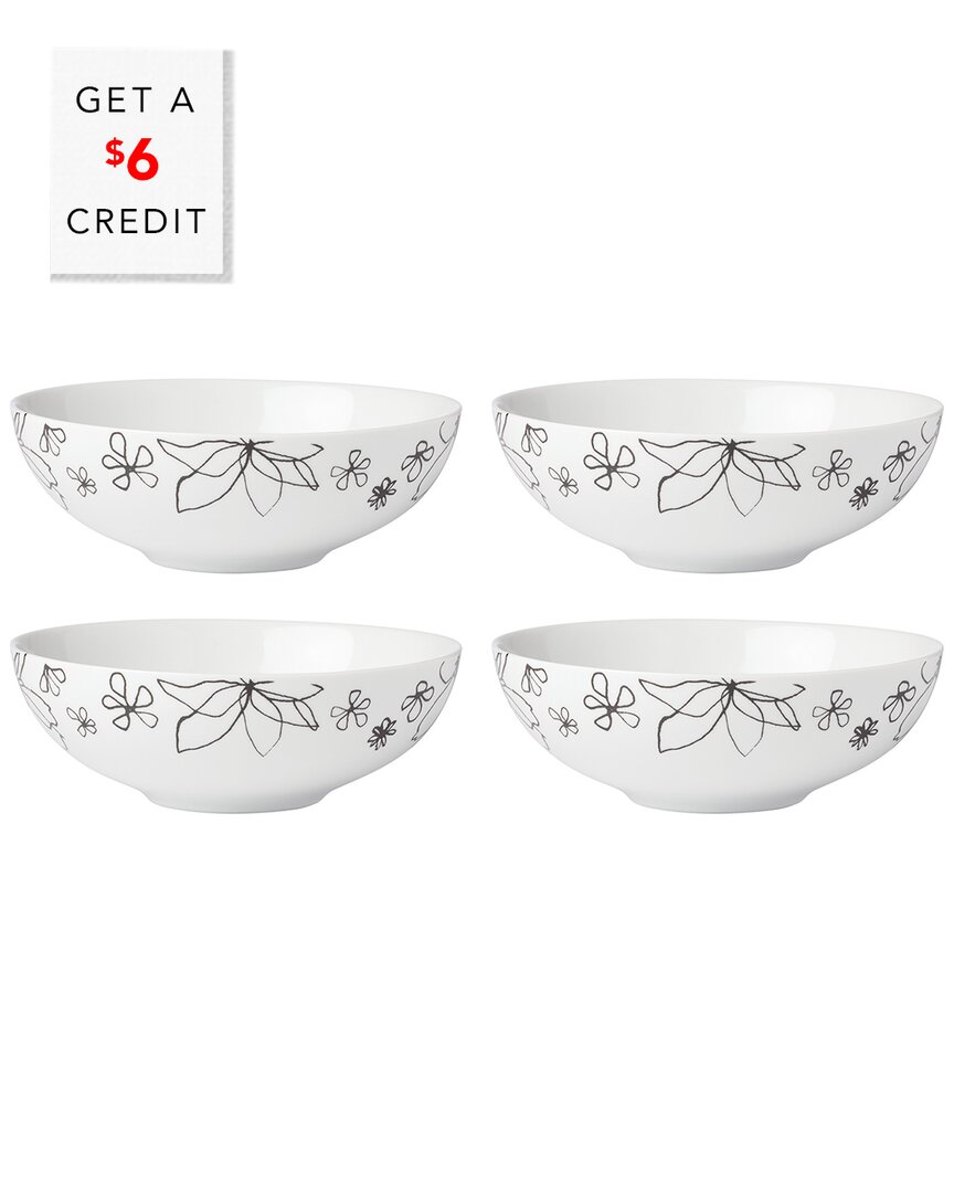 Kate Spade New York Garden Doodle Set Of 4 Soup/cereal Bowls With $6 Credit In White