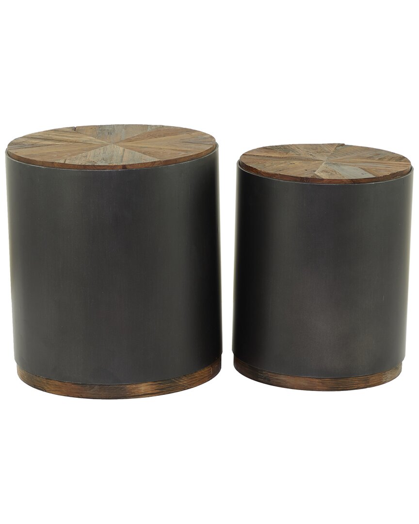 Peyton Lane Set Of 2 Rustic Round Accent Tables In Black